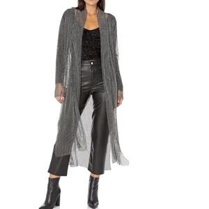 NWT Steve Madden Charlize Cape Fishnet Black Iridescent Maxi Duster X-Small Rave